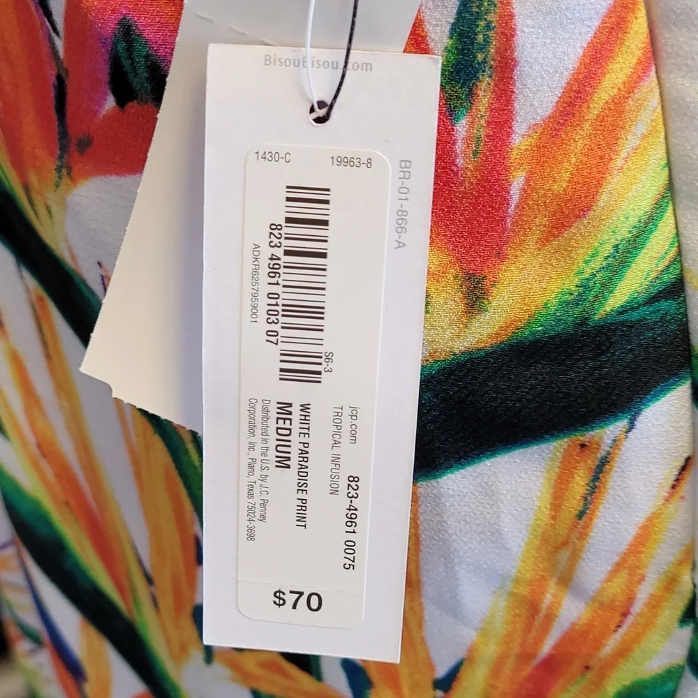 NWT Bisou Bisou Tropical White Paradise Print Palazzo Pant sz Medium - Picture 6 of 8
